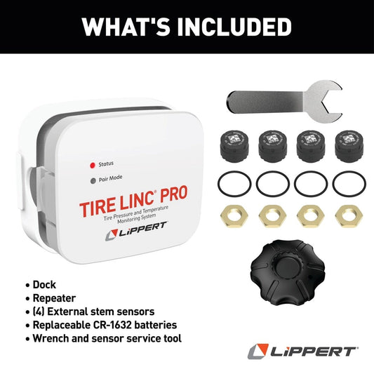 Lippert Tire Linc® PRO RV Tire Pressure &amp; Temperature Monitoring System (TPMS) - 4-Tire Sensor Kit