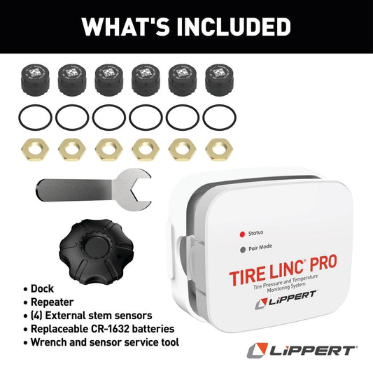 Lippert Tire Linc® PRO RV Tire Pressure & Temperature Monitoring System (TPMS) - 6-Tire Sensor Kit